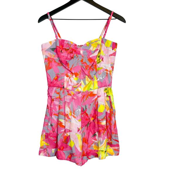 NWT Trina Turk Marcel Floral Romper Pleated Shorts Pink - 4 - Picture 1 of 9